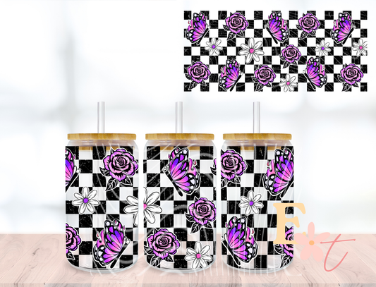 Purple Butterflies UV DTF wrap for 16oz Libbey glass