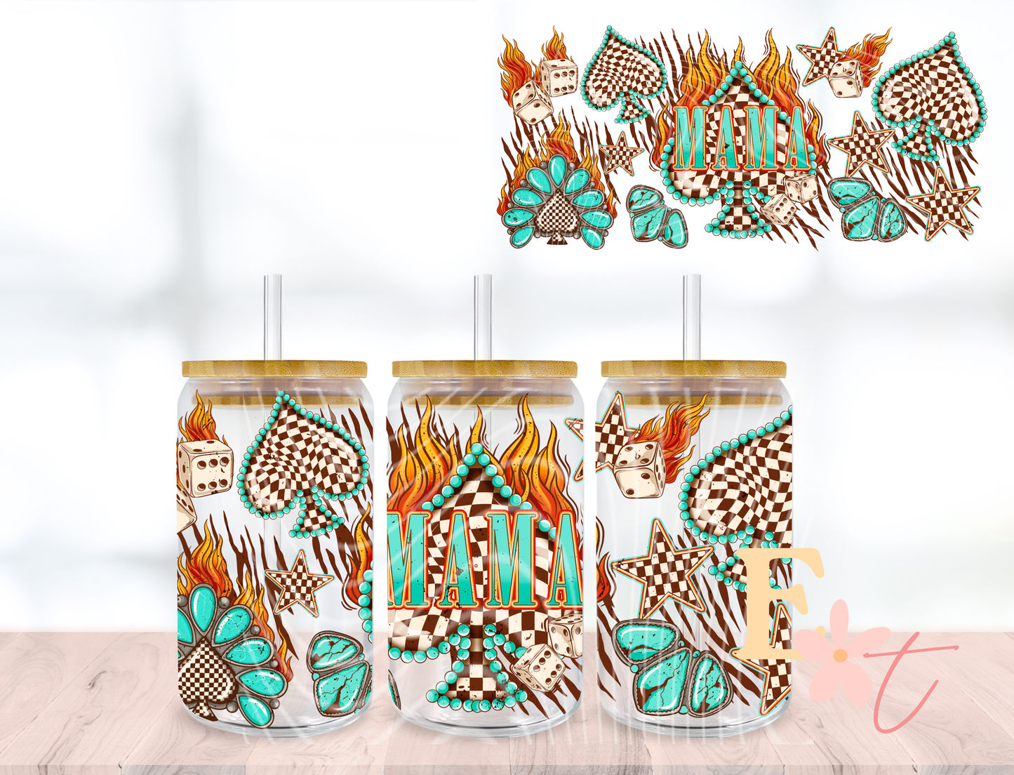 Brown & Teal Highland 20oz Tumbler Sublimation Wrap UV DTF wrap for 16oz Libbey glass
