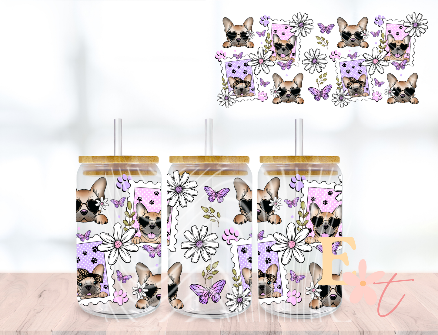Cool Frenchies UV DTF wrap for 16oz Libbey glass
