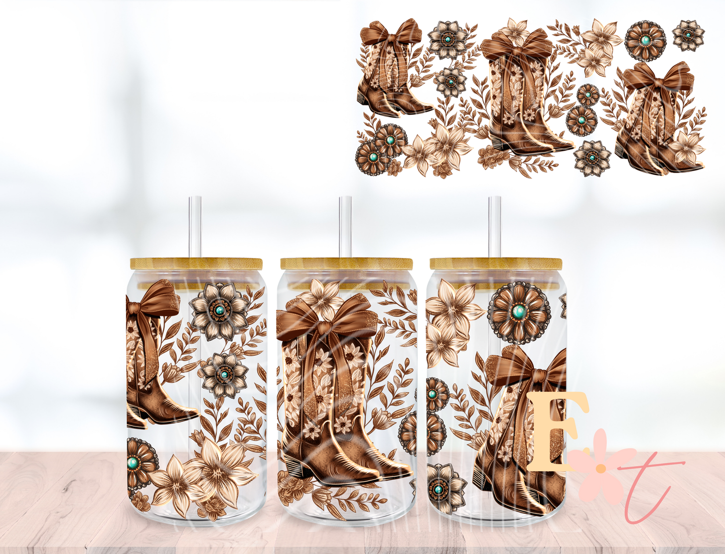 Cowgirl 20oz Tumbler Sublimation Wrap UV DTF wrap for 16oz Libbey glass