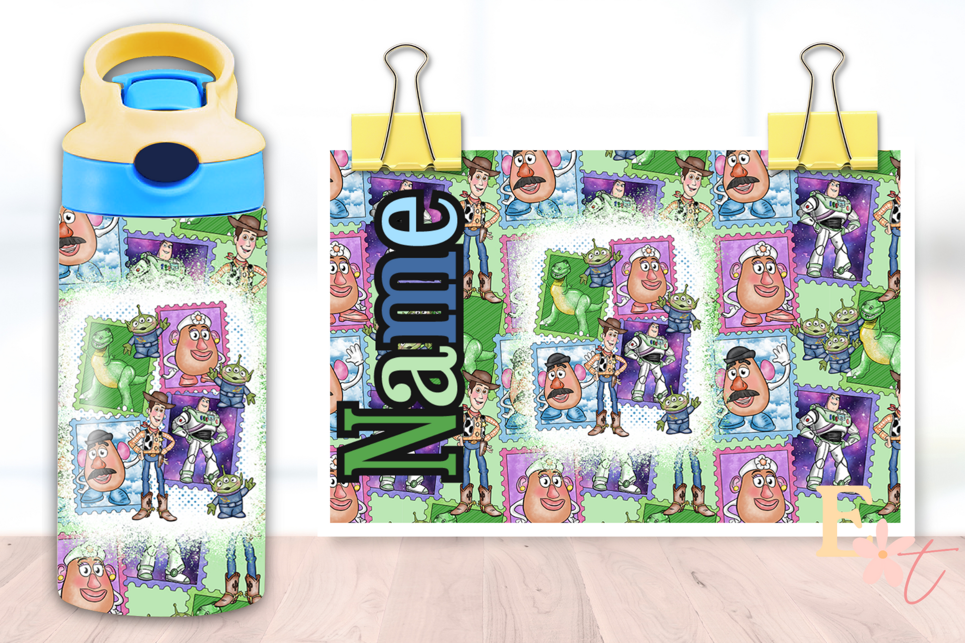 Floral Blue Monster UV DTF wrap for 16oz Libbey glass