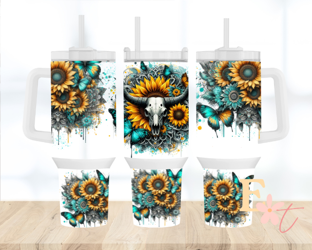Floral Cow Skull 40oz Tumbler Sublimation Wrap
