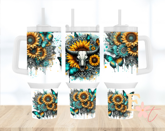 Floral Cow Skull 40oz Tumbler Sublimation Wrap