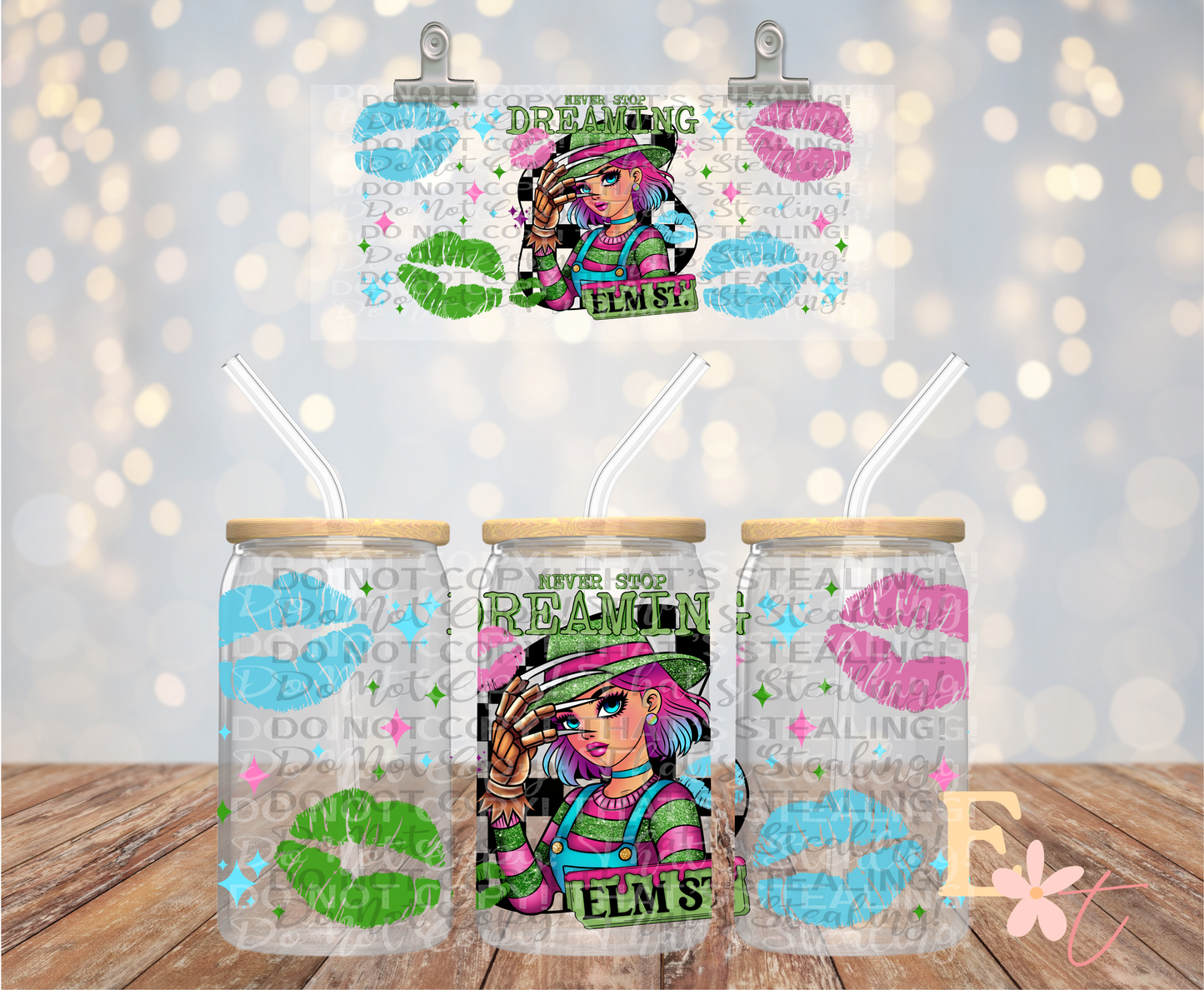 Horror Girlie Freddy 16oz Libbey UV DTF Wrap