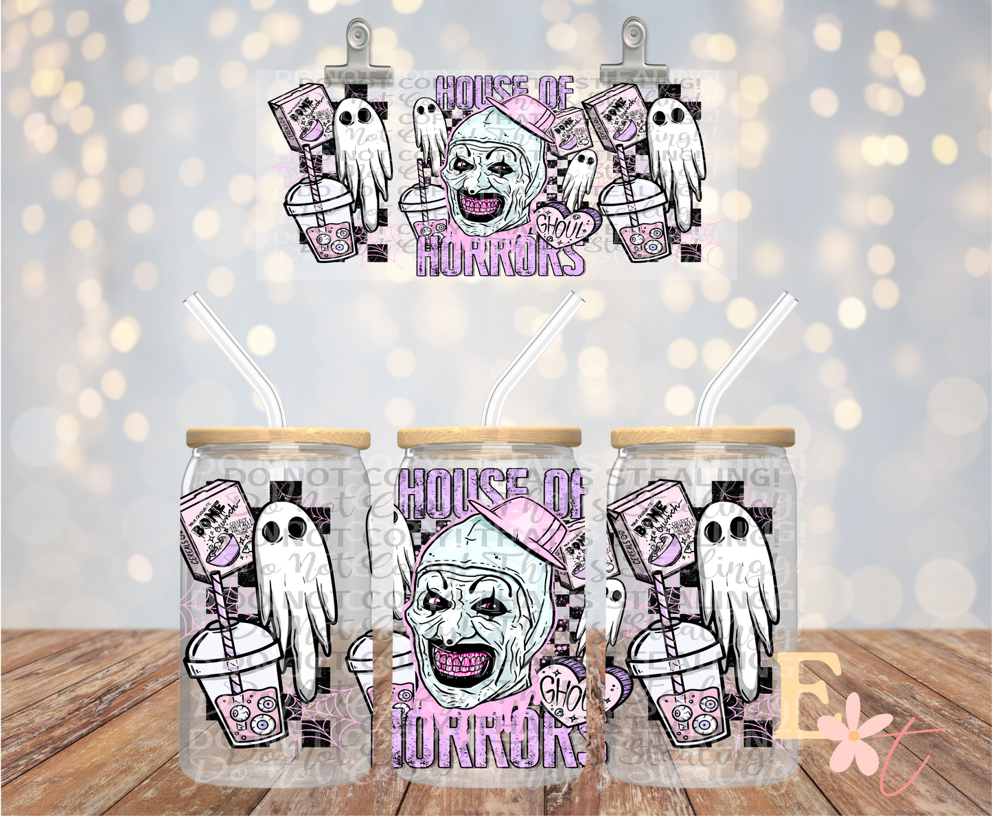 House of Horrors Art 16oz Libbey UV DTF Wrap