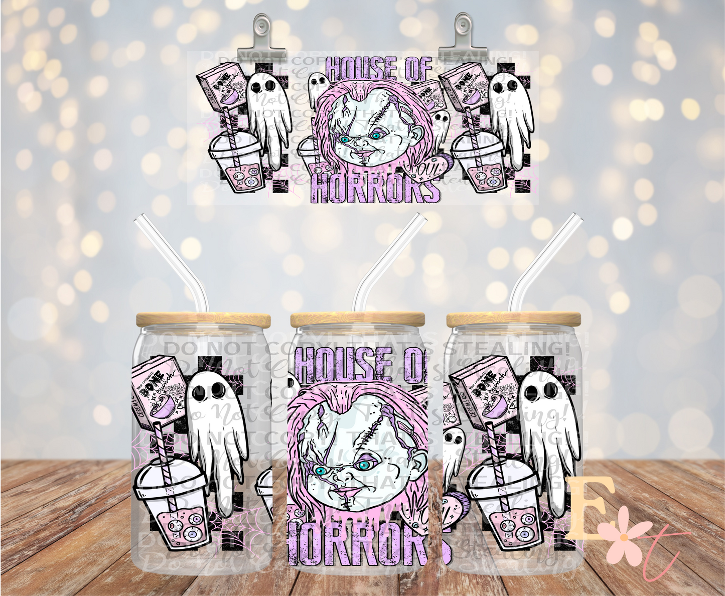 House of Horrors Chuck 16oz Libbey UV DTF Wrap