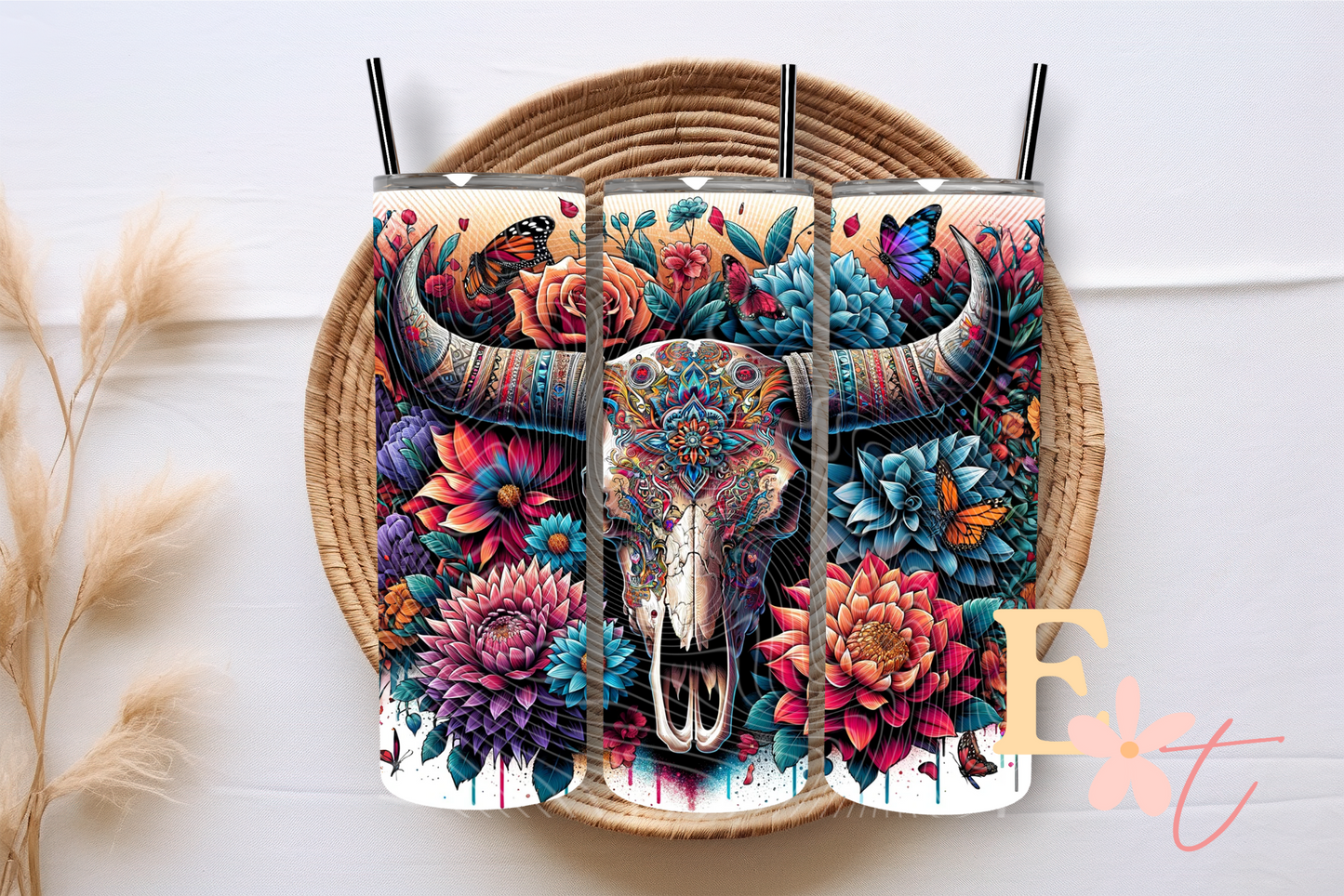 Bull Skull 20oz Tumbler Sublimation Wrap