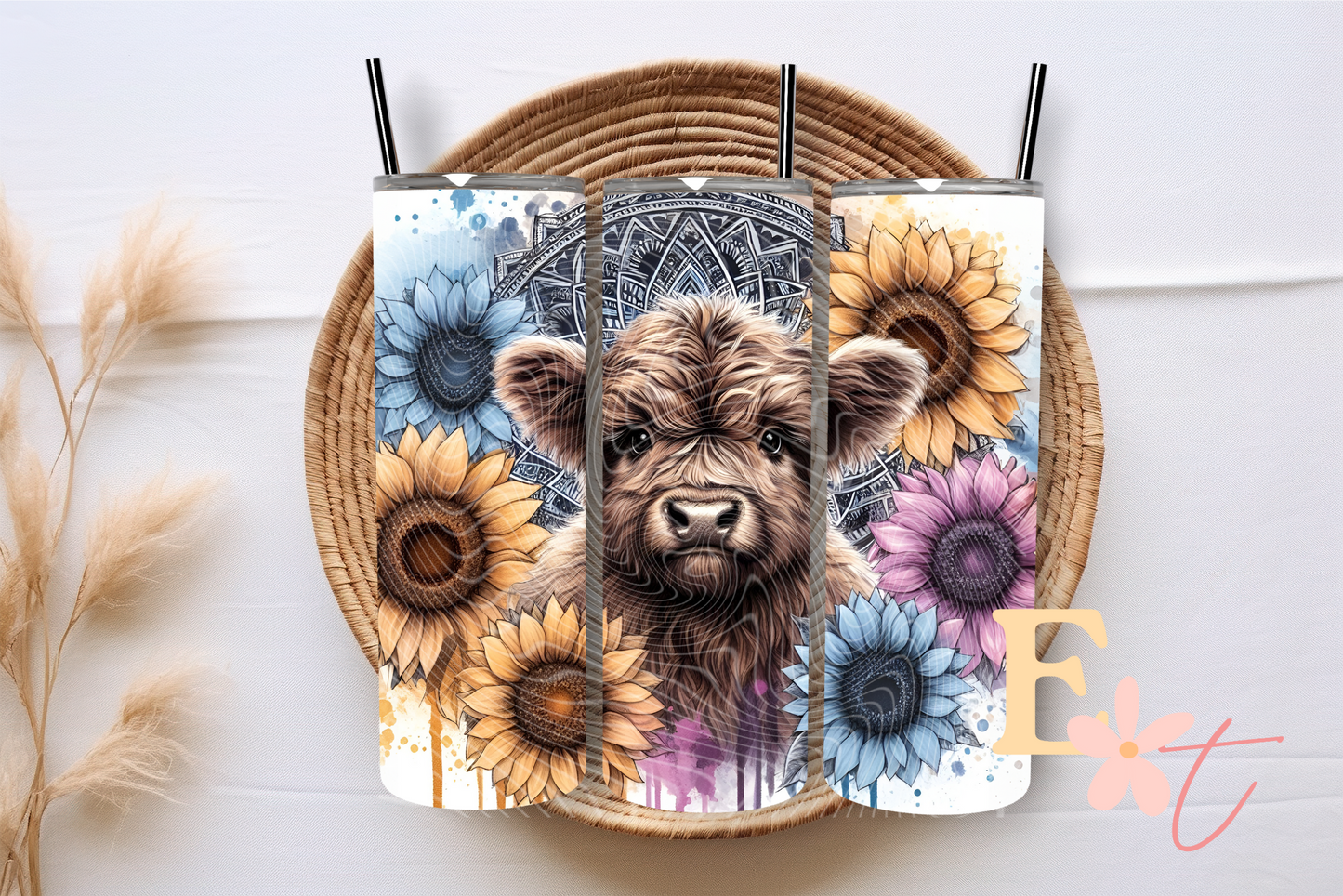 Floral Mandela Highland 20oz Tumbler Sublimation Wrap