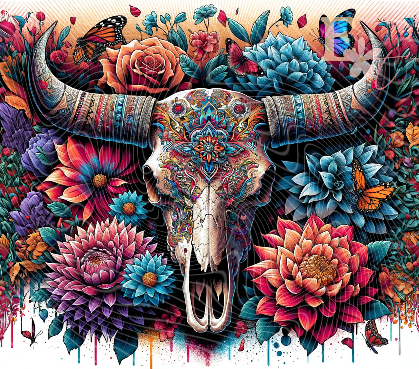 Bull Skull 20oz Tumbler Sublimation Wrap