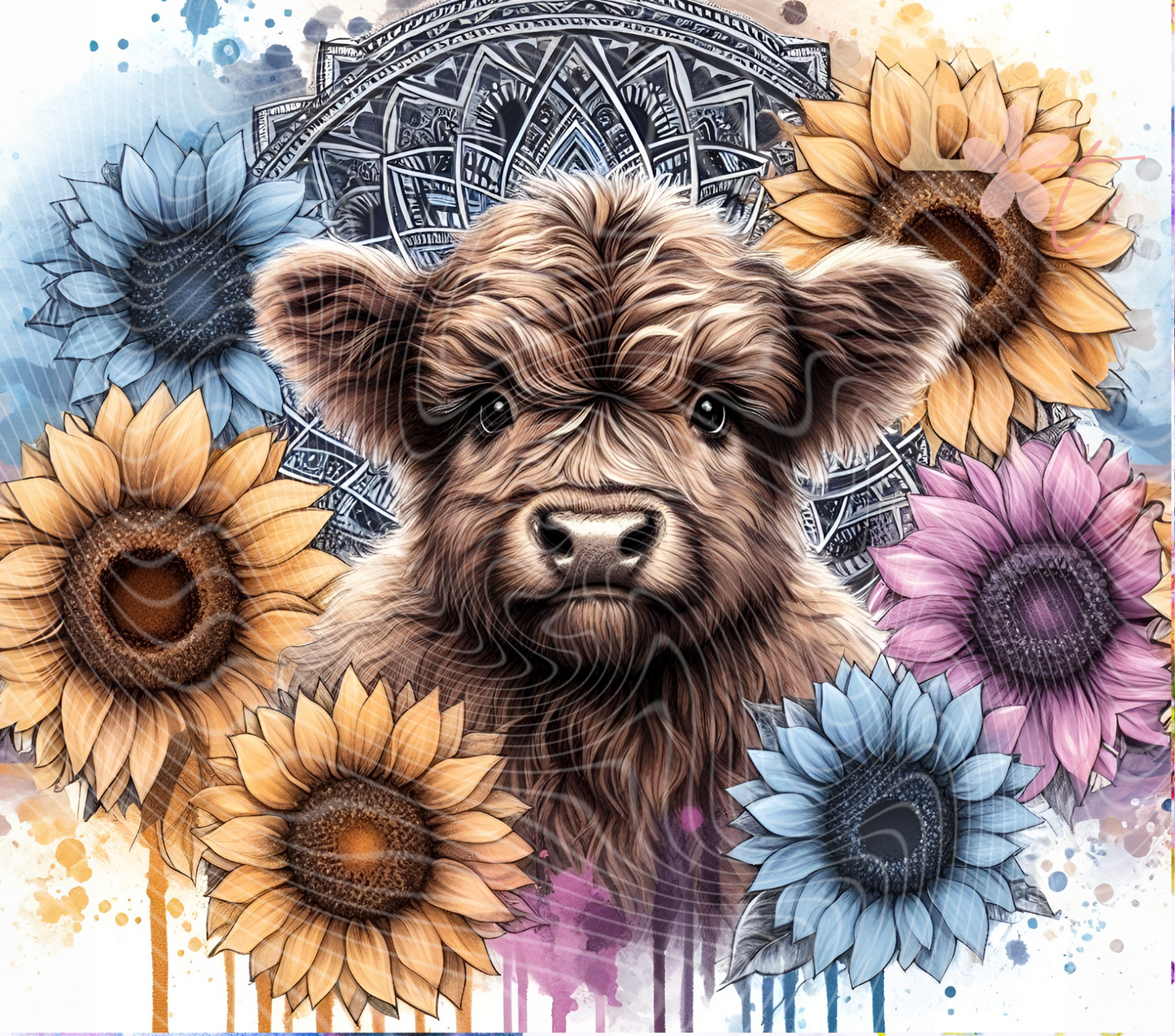 Floral Mandela Highland 20oz Tumbler Sublimation Wrap