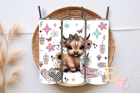 Pastel Sunflower Butterflies 20oz Tumbler Sublimation Wrap UV DTF wrap for 16oz Libbey glass