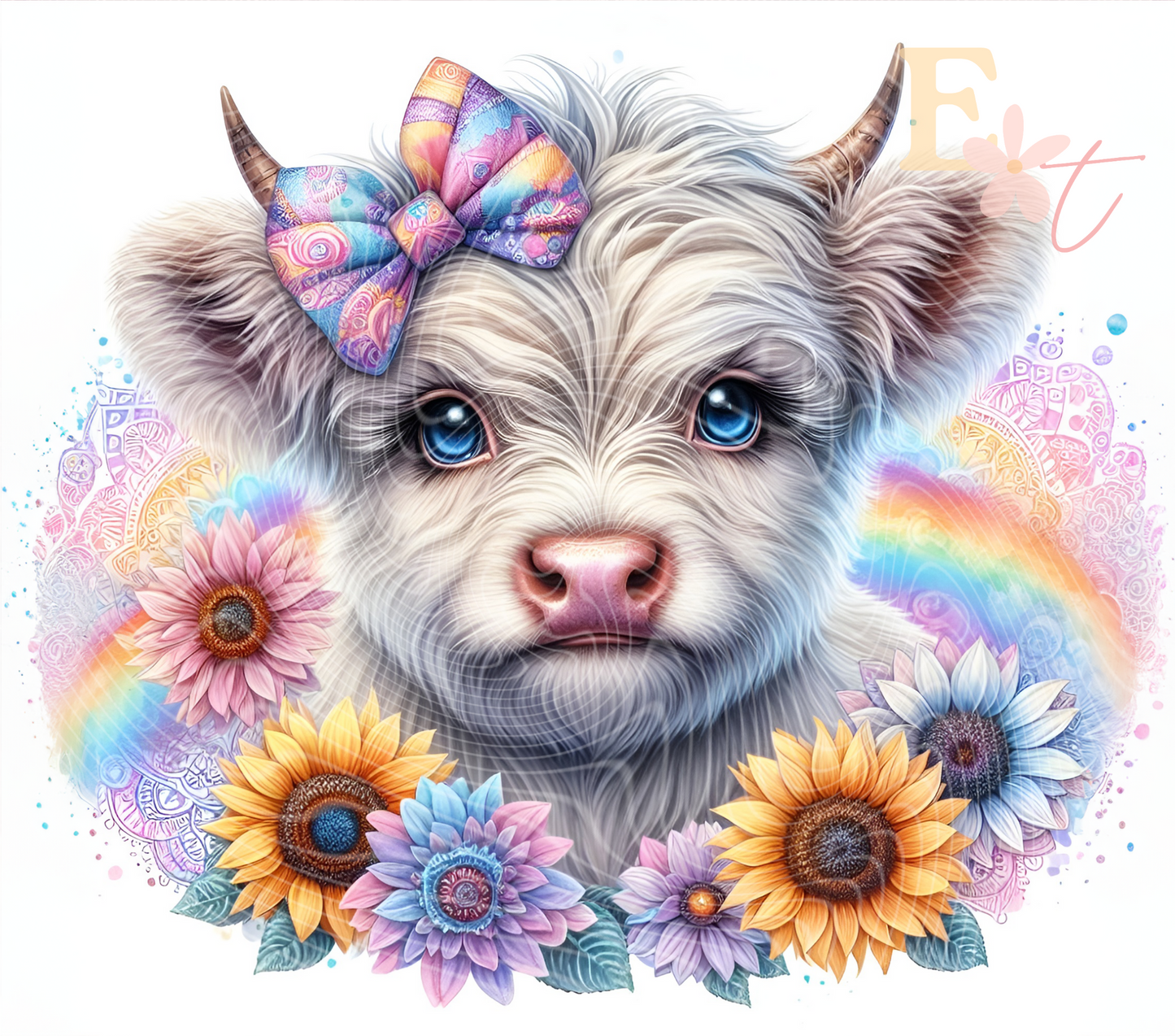 Sunflower Rainbow Highland 20oz Tumbler Sublimation Wrap