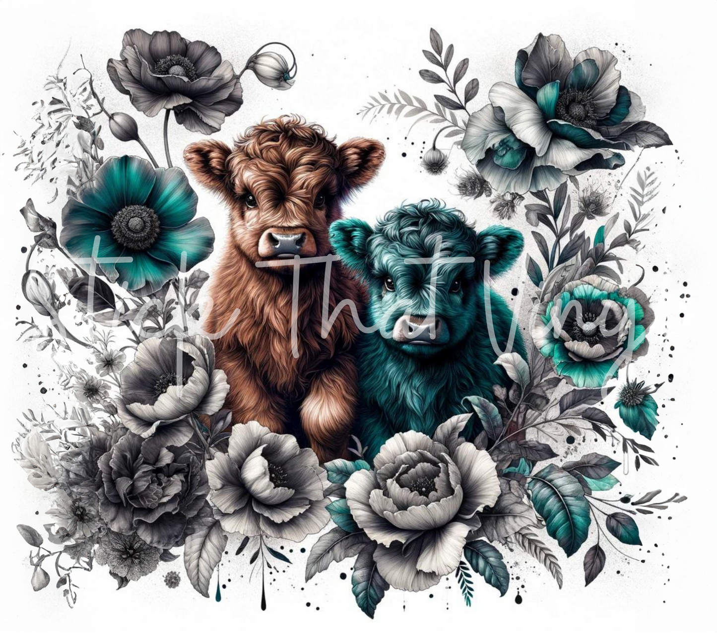 Baby Teal Highland Cow 20oz Tumbler Sublimation Wrap