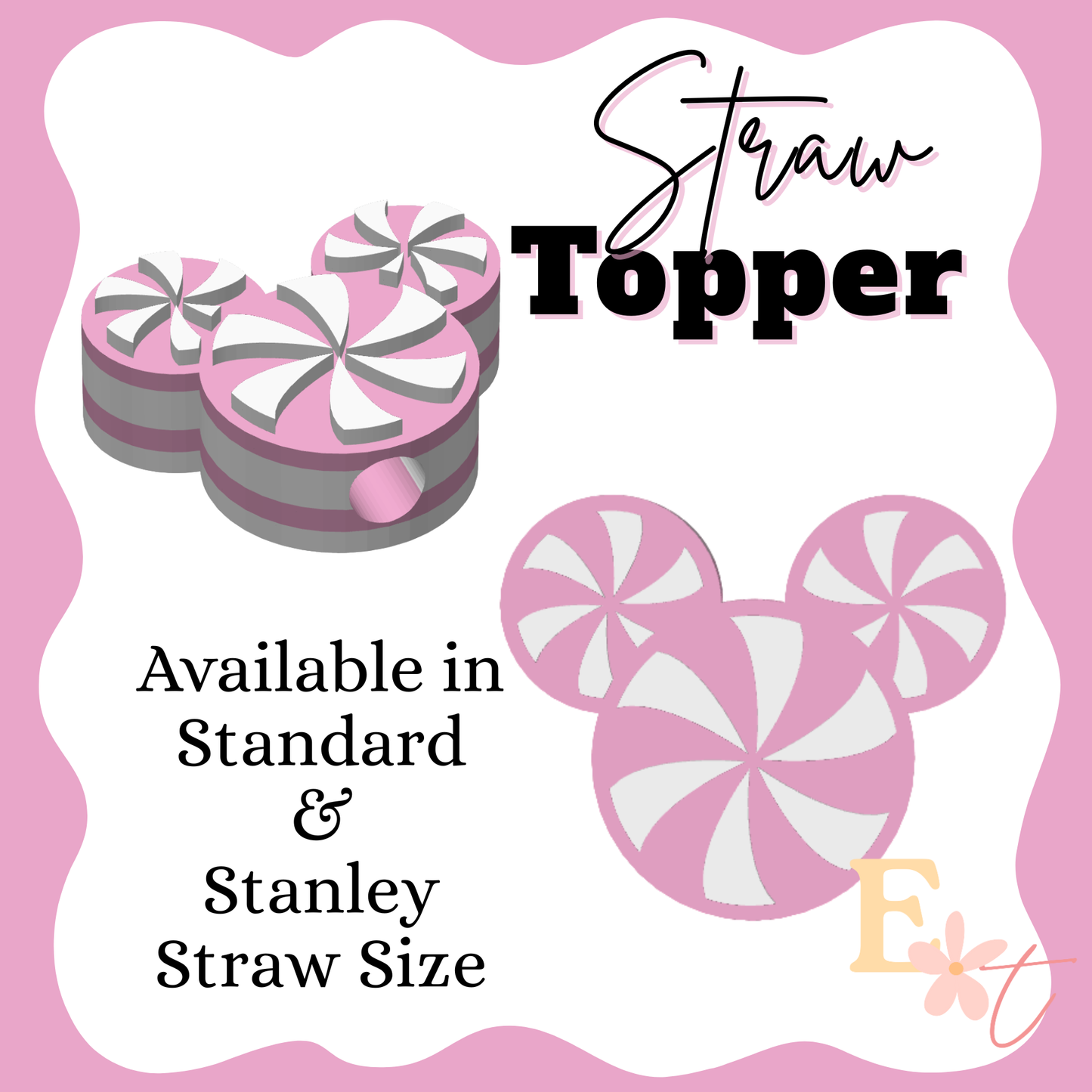 Pink Candy Mouse 3D Straw Topper