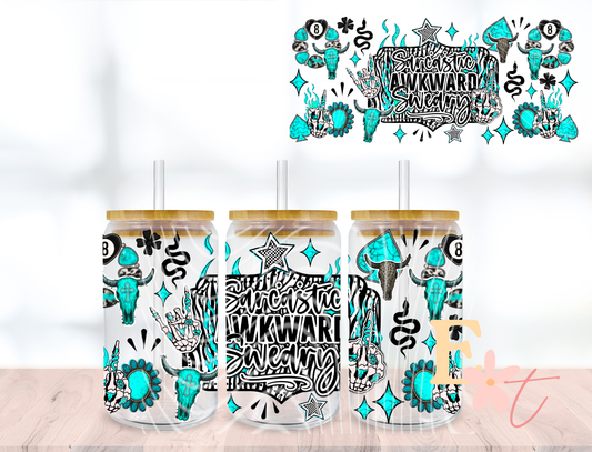 Sarcastic Awkward UV DTF wrap for 16oz Libbey glass