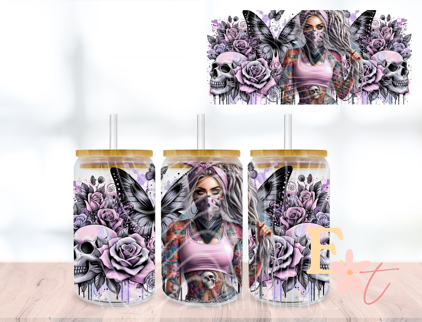 Tattoo Girl 16oz Libbey UV DTF Wrap