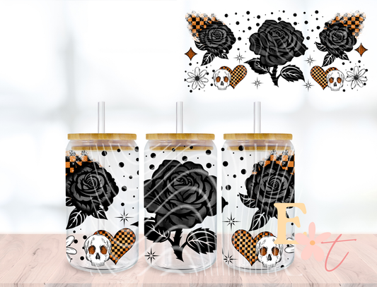 Dark Floral UV DTF wrap for 16oz Libbey glass