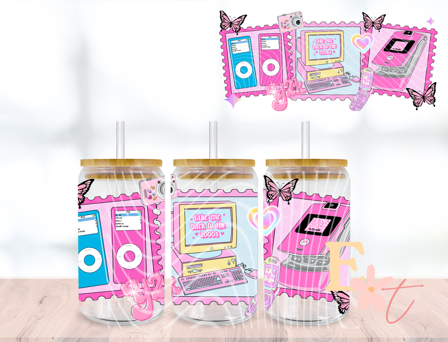 Love Me Beth Seamless Pattern UV DTF wrap for 16oz Libbey glass