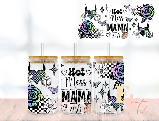 Hot Mess Mama UV DTF wrap for 16oz Libbey glass