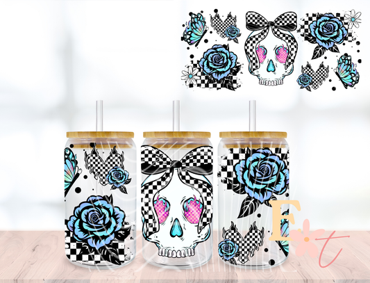 Bow Skull UV DTF wrap for 16oz Libbey glass