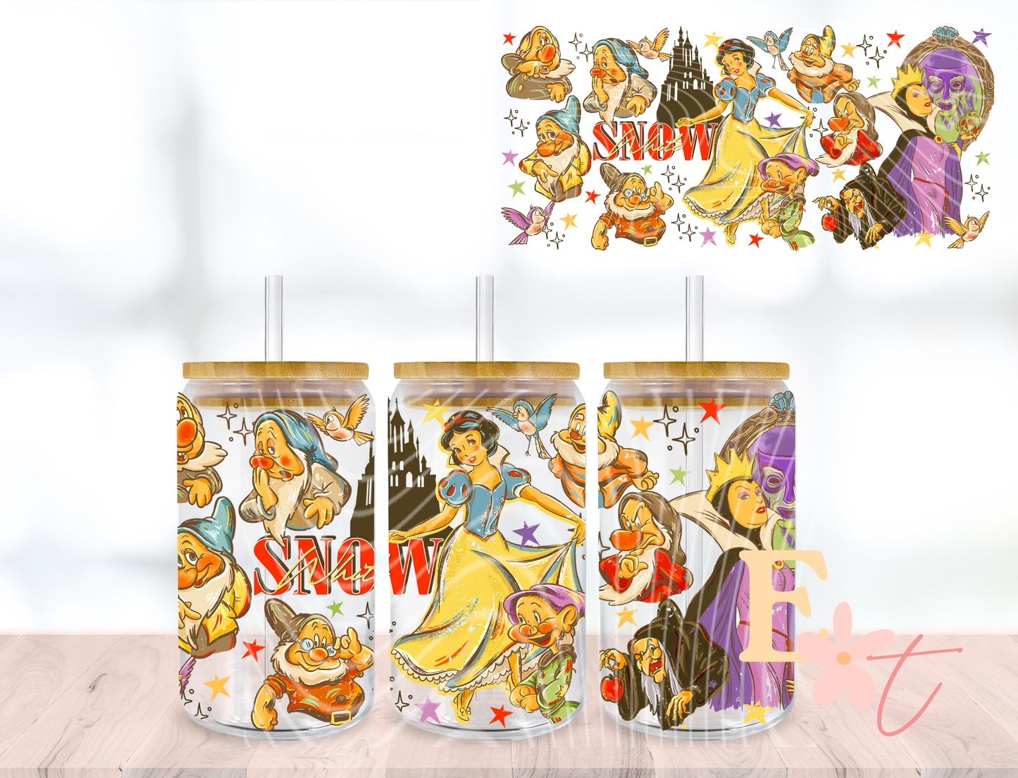Floral Panda 20oz Tumbler Sublimation Wrap UV DTF wrap for 16oz Libbey glass