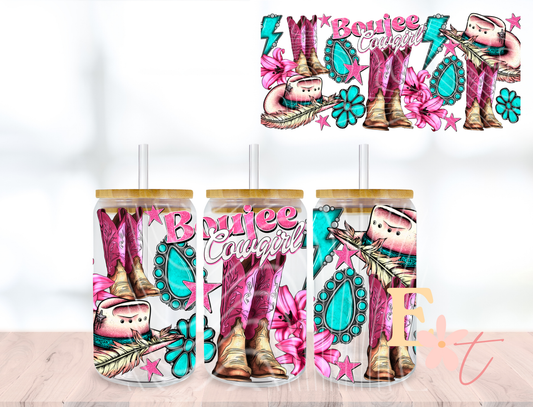 Boujee Cowgirl 16oz Libbey UV DTF Wrap