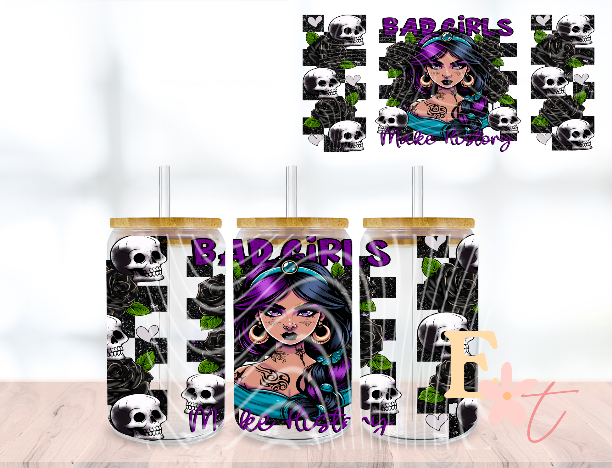Bee Skull 20oz Tumbler Sublimation Wrap UV DTF wrap for 16oz Libbey glass