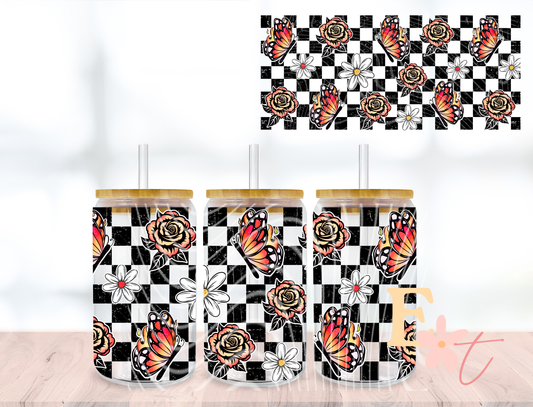 Orange Butterflies UV DTF wrap for 16oz Libbey glass