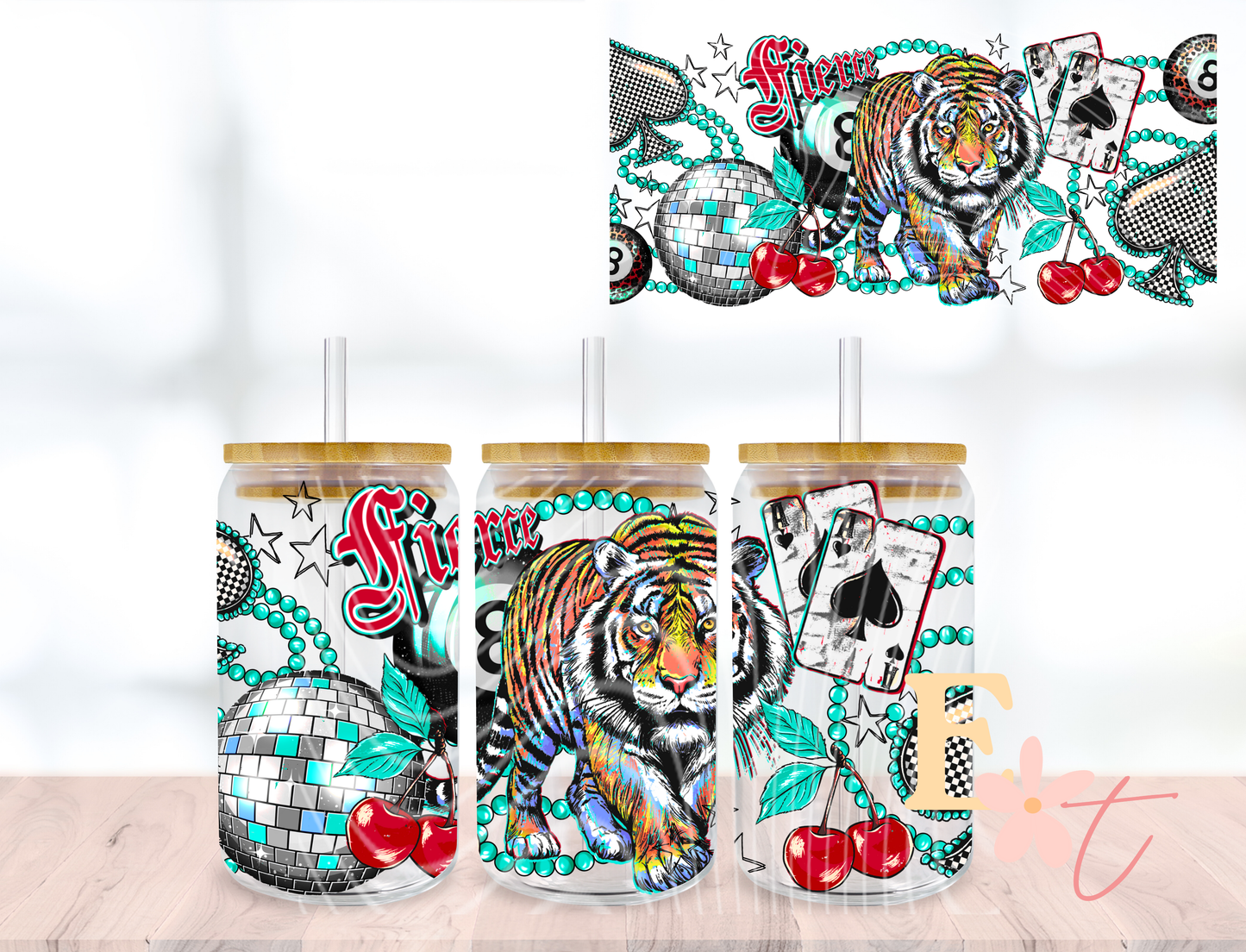 Lucky Tiger 16oz Libbey UV DTF Wrap