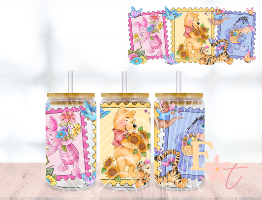Baby Bear and Friends Seamless Pattern UV DTF wrap for 16oz Libbey glass