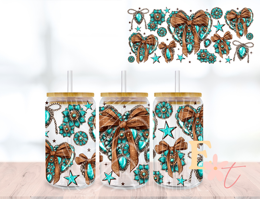 Teal Conchos 16oz Libbey UV DTF Wrap