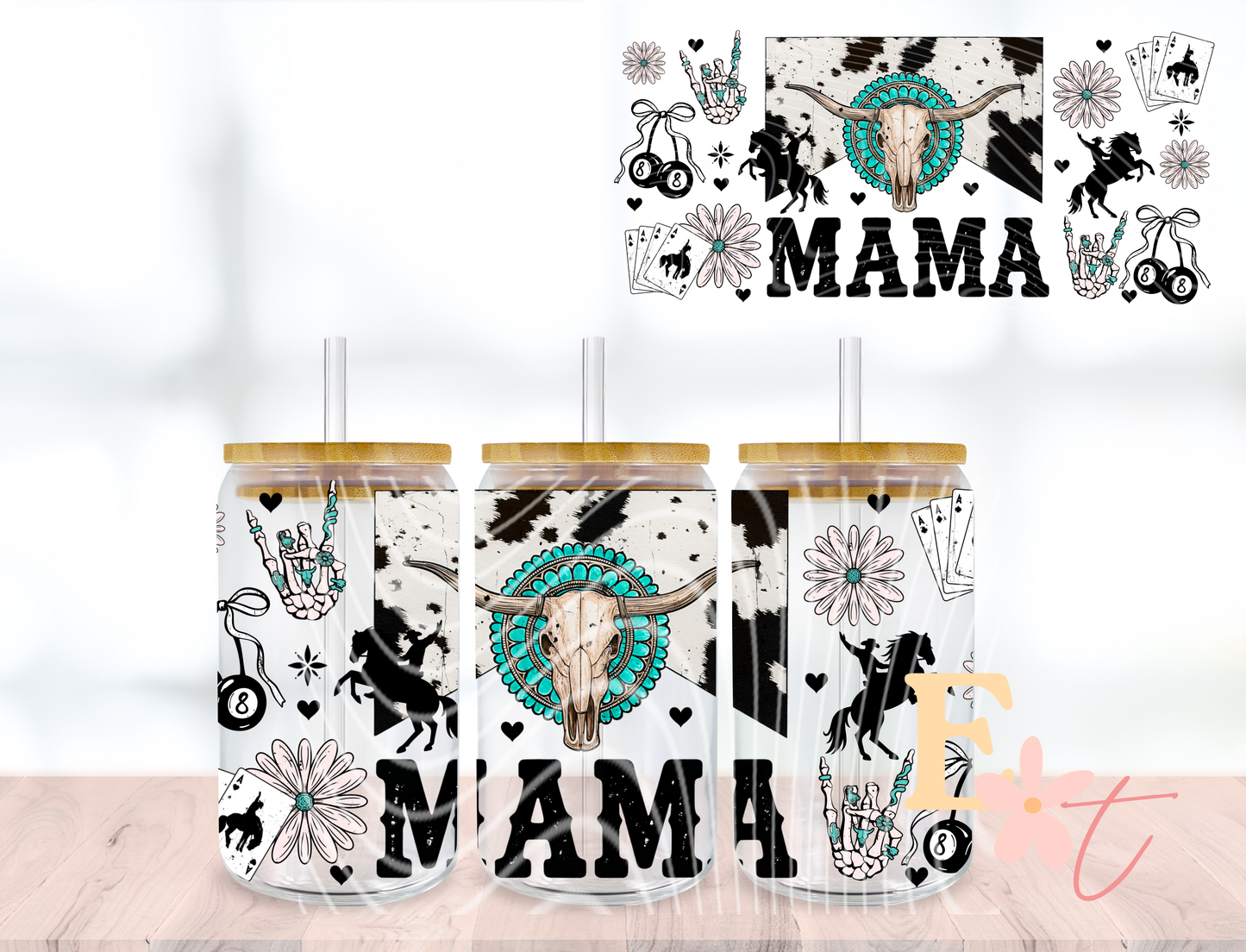 Western Mama UV DTF wrap for 16oz Libbey glass