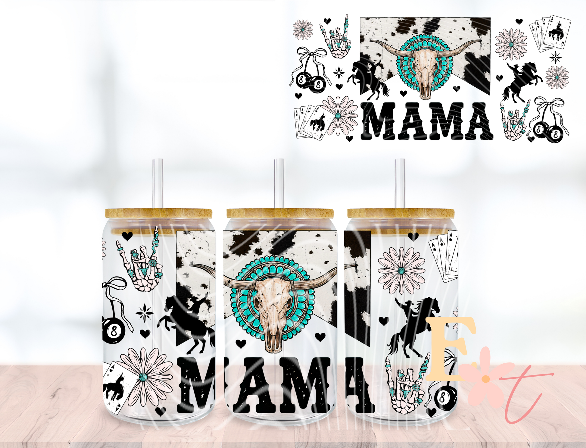 Western Mama UV DTF wrap for 16oz Libbey glass