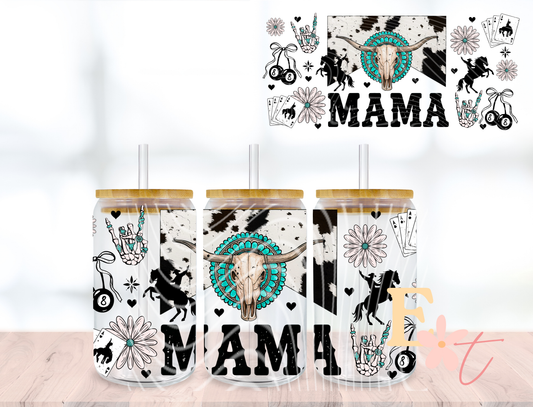 Western Mama UV DTF wrap for 16oz Libbey glass