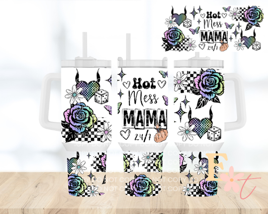 Hot Mess Mama 40oz Tumbler Sublimation Wrap UV DTF wrap for 16oz Libbey glass