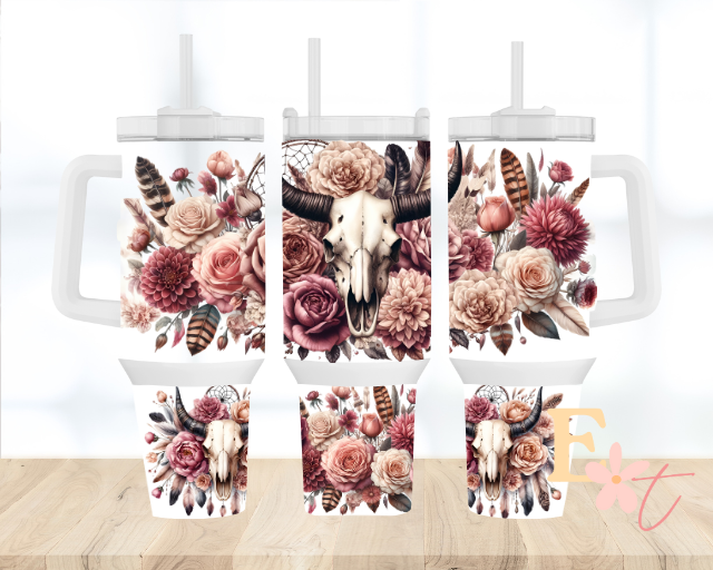 Bull Skull 40oz Tumbler Sublimation Wrap