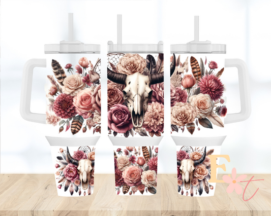Bull Skull 40oz Tumbler Sublimation Wrap