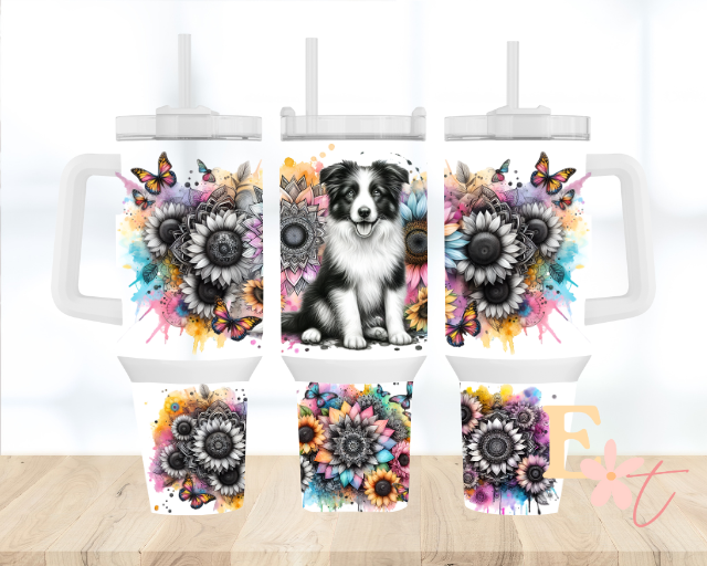 Border Collie 40oz Tumbler Sublimation Wrap