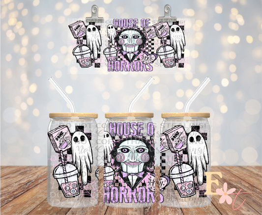 House of Horrors Jigsaw 16oz Libbey UV DTF Wrap