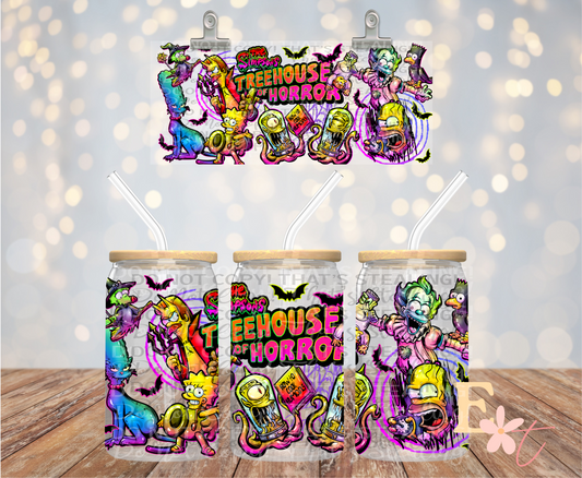 Tree House Horror 16oz Libbey UV DTF Wrap