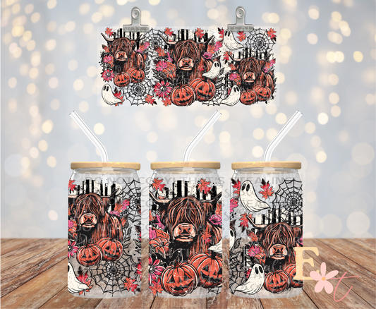 Spooky Highland 16oz Libbey UV DTF Wrap