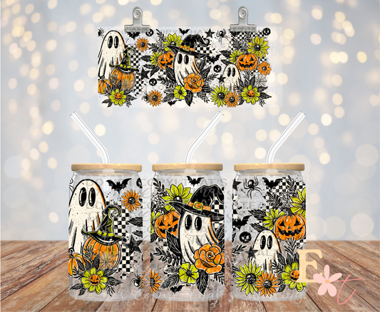 Floral Ghostie 16oz Libbey UV DTF Wrap