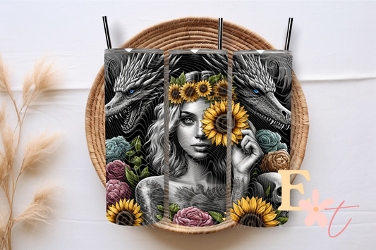 Girl and Her Dragons 20oz Tumbler Sublimation Wrap