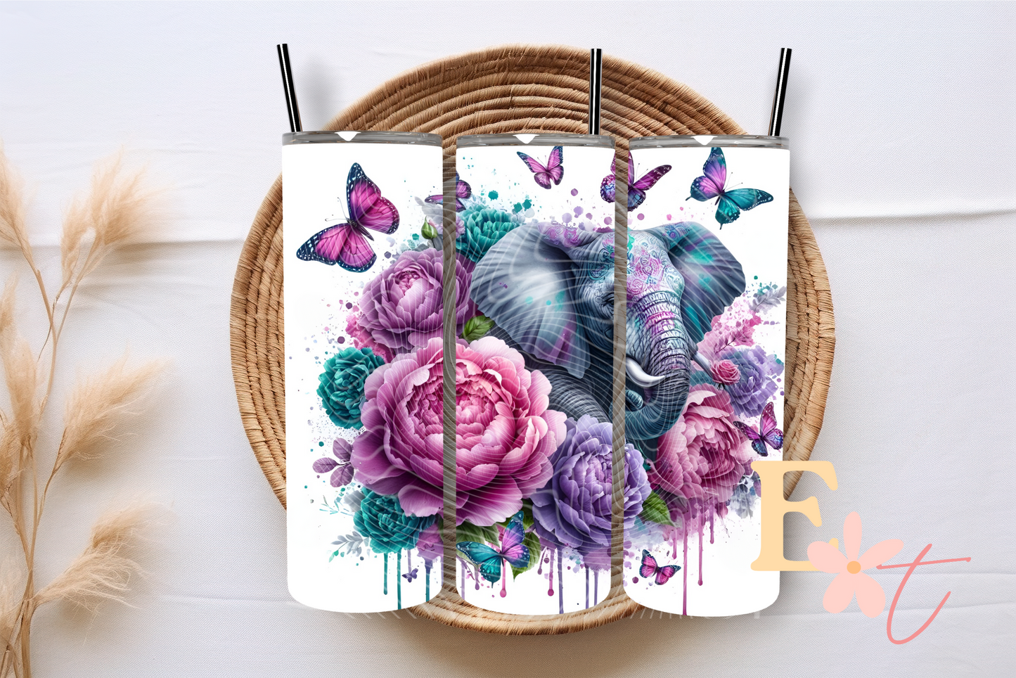 Floral Elephant 20oz Tumbler Sublimation Wrap