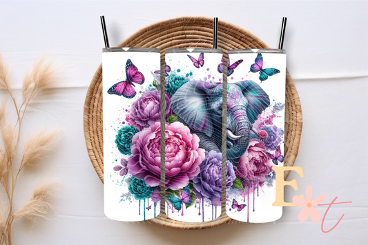 Floral Elephant 20oz Tumbler Sublimation Wrap