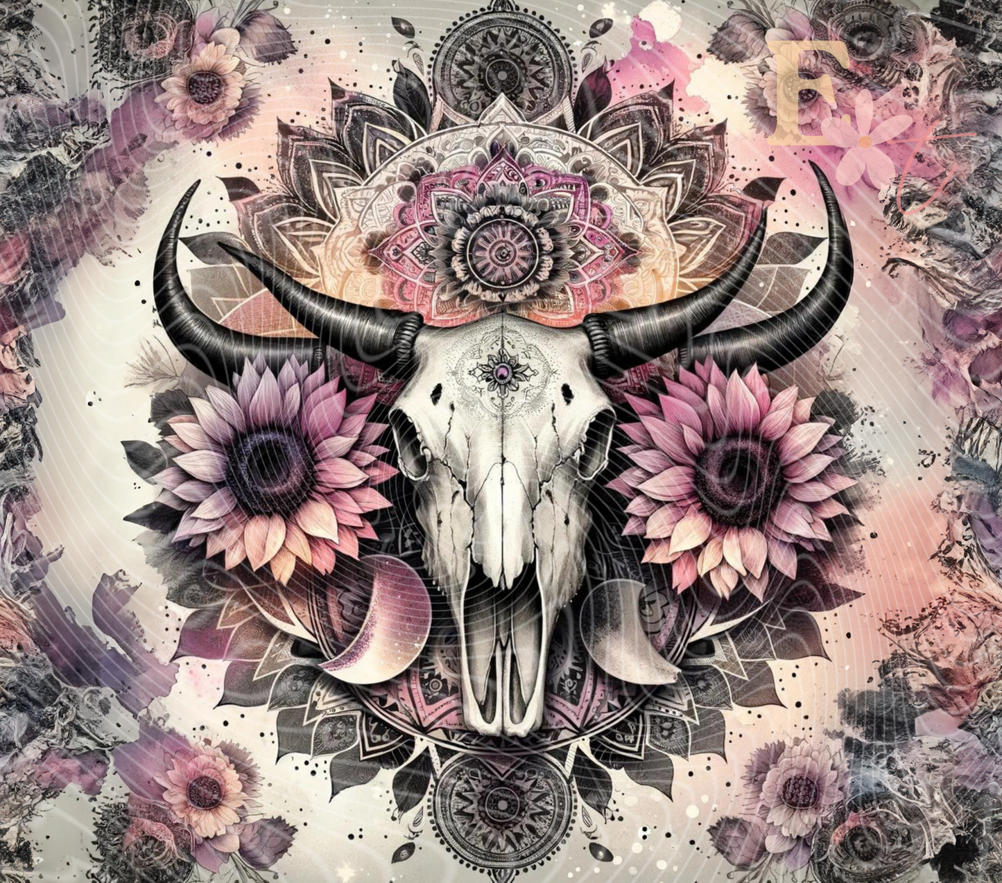 Cow Skull Mandela 20oz Tumbler Sublimation Wrap