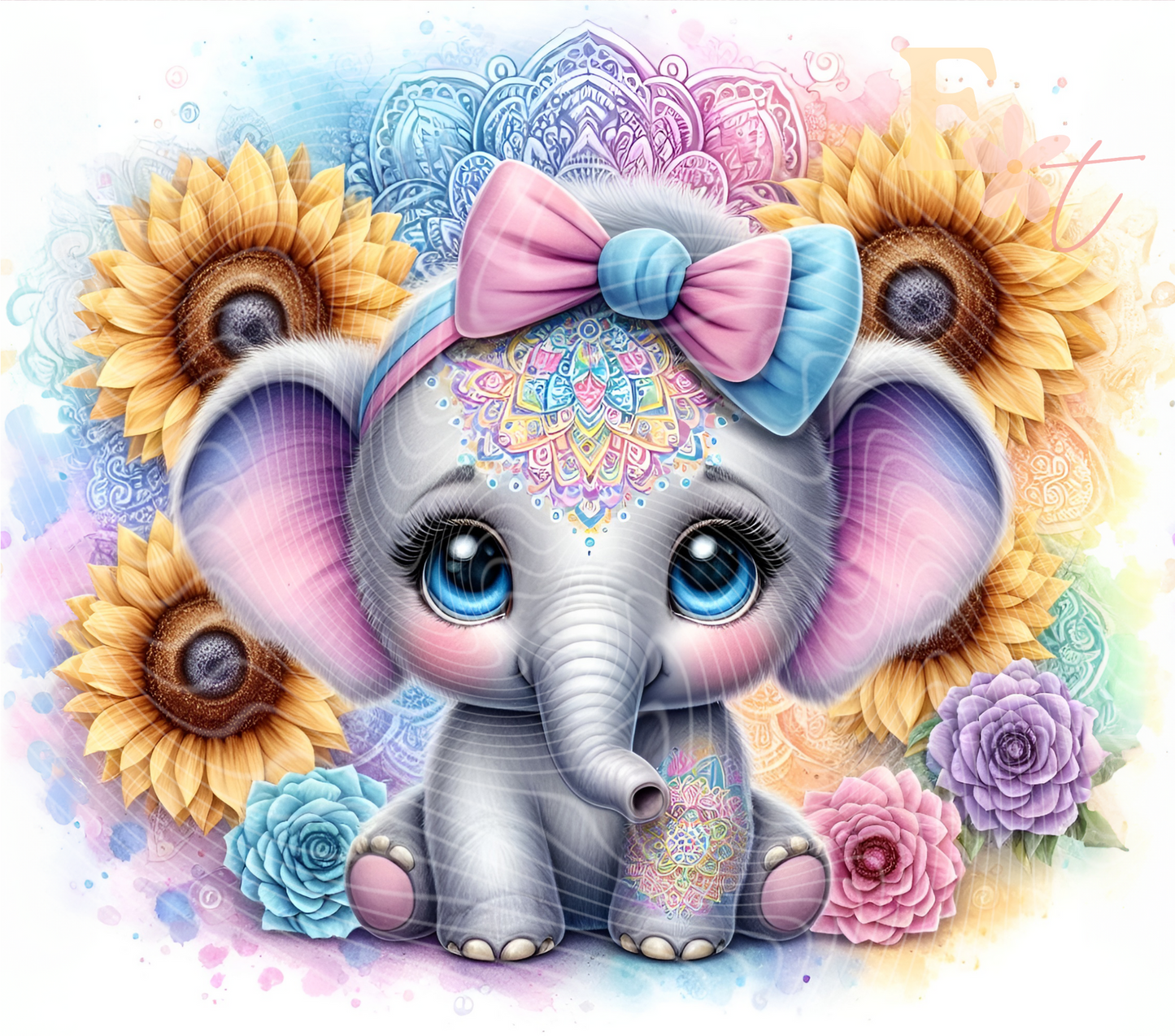 Sunflower Elephant 20oz Tumbler Sublimation Wrap