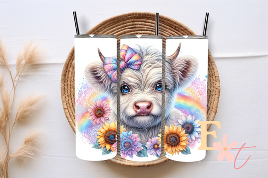 Sunflower Rainbow Highland 20oz Tumbler Sublimation Wrap