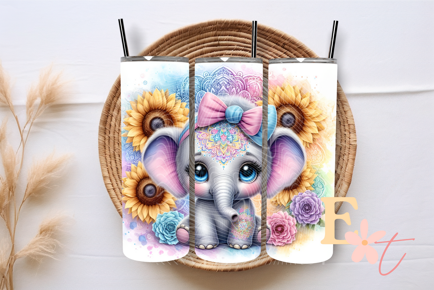 Sunflower Elephant 20oz Tumbler Sublimation Wrap