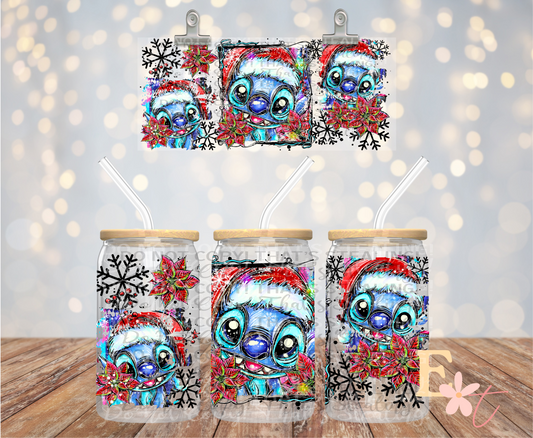 Blue Christmas Monster 16oz UV DTF